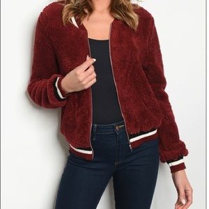 Burgundy Fleece Bomber Jacket